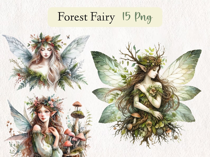 Watercolor Forest Fairy Clipart Commercial Use PNG Files 15 PNG Instant ...