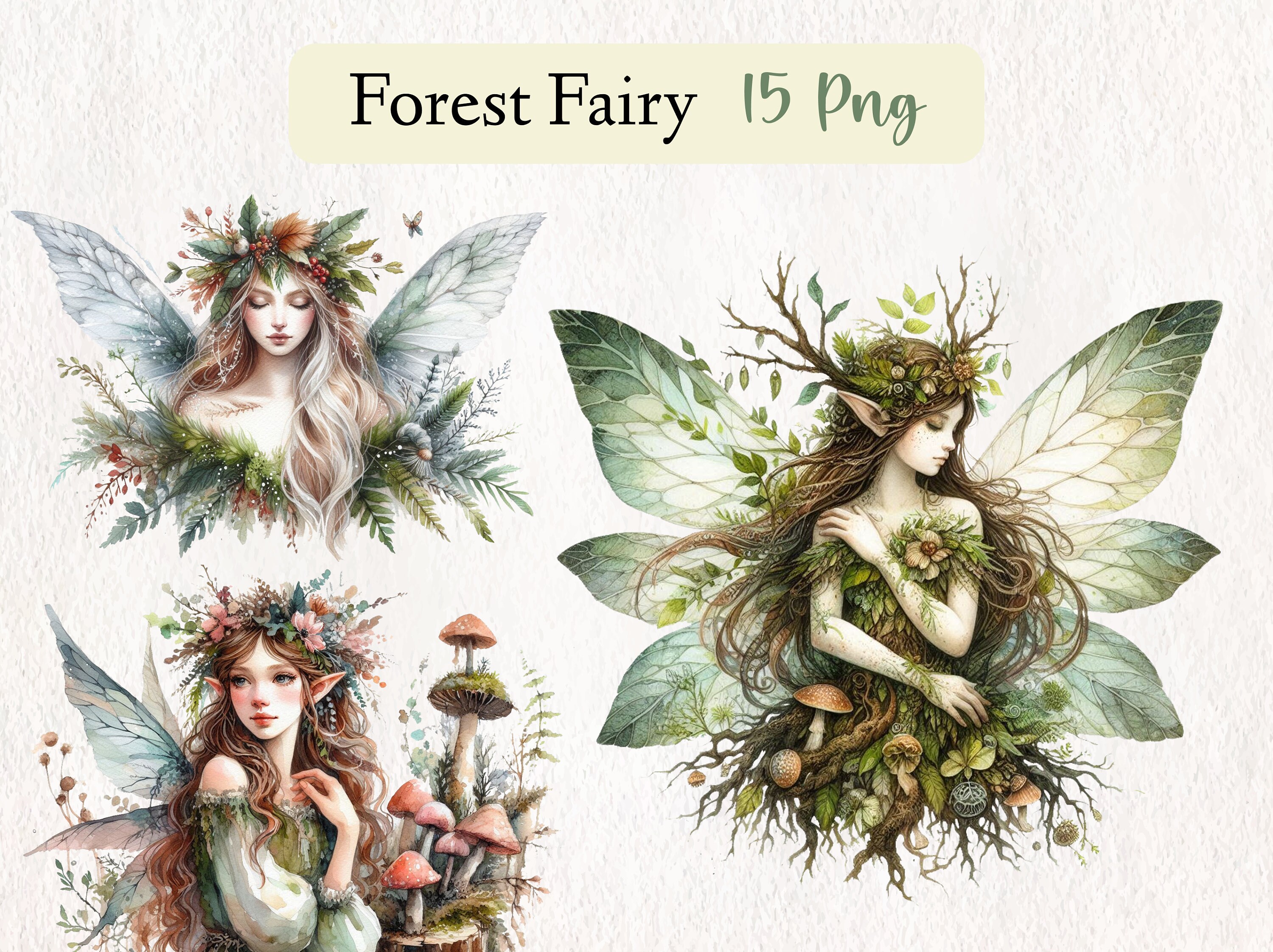 Watercolor Forest Fairy Clipart Commercial Use PNG Files 15 PNG Instant ...