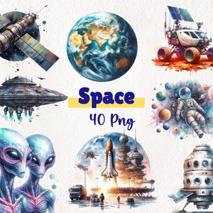 Aquarell Weltraum Clipart | Kosmische Digitale Kunst | Himmlische Illustrationen | Sternenhimmel Grafik | Astronaut & Planet Clipart | Sofort Download
