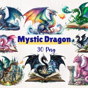 Watercolor Mystic Dragon Clipart | Magical Fantasy Art | Mystical Dragon Digital Illustration  | 30 PNG Instant Download | Dragon Design