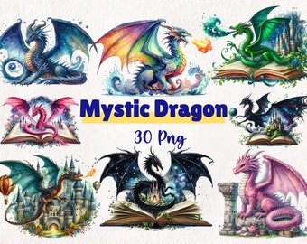 Watercolor Dragon Clipart – 30 PNG Fantasy Set