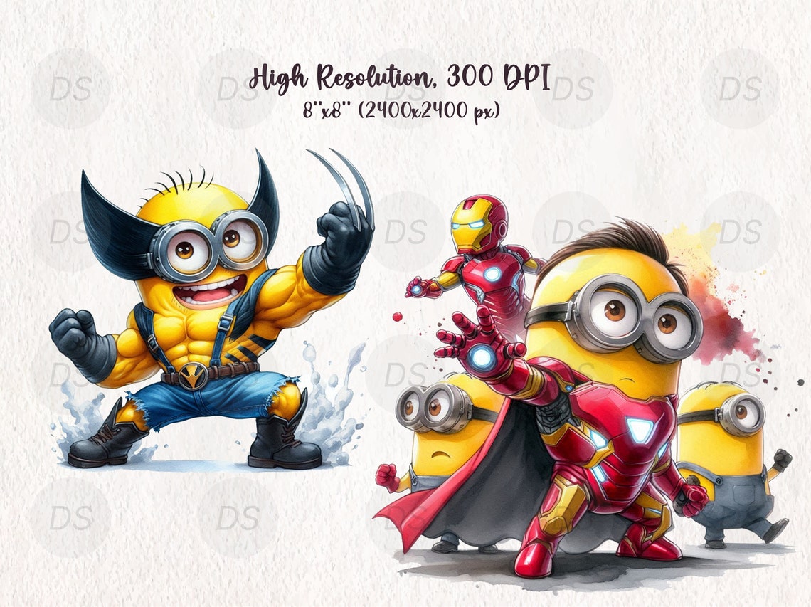 Watercolor Minion Heroes Clipart | Cute Superhero Minion Clipart Bundle ...