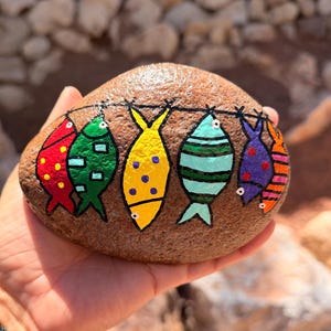 Hand Painted Rock, Colorful Fish Decor, Outdoorsman Gift.A little piece of nature, made to stay
