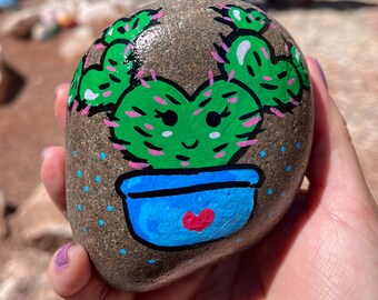 Acrylic Cactus Painted Rock Art Gift. Desk cactus