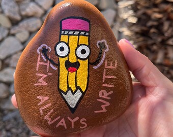 Painted Rock Teacher Gift, Pencil Art, Fun Humor Decor. Unique, funny gift