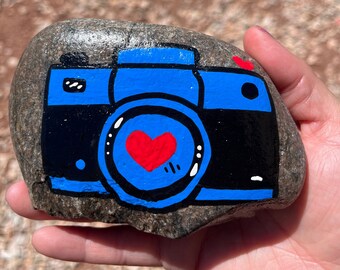 Custom Painted Rock, Rock Gift, Camera, Photography, snap that Picture, Selfie