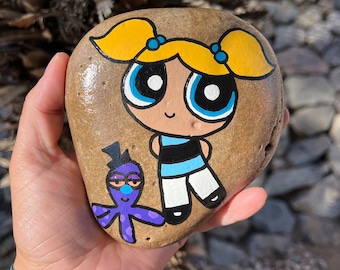 Powerpuff Girls Custom Painted Rock Art. 90s gift