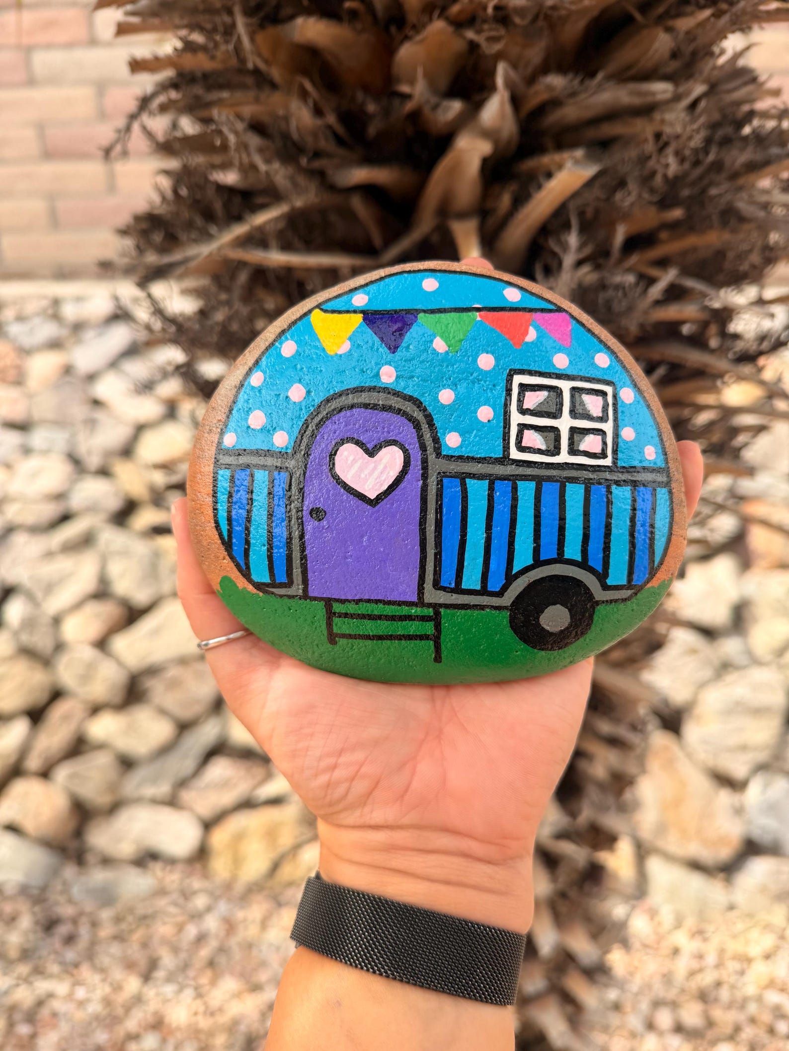 Hand-painted Rock Art, Camping Camper, Acrylic Painted Stone, Outdoor ...