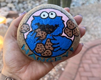 Hand-Painted Cookie, Monster Rock, Custom Sesame Street Fan Gift. Cats being Cats
