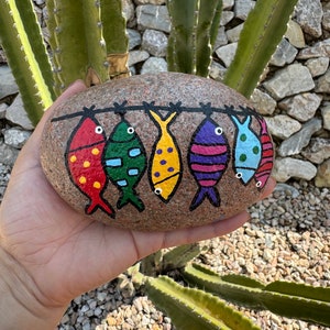 Painted Rocks, Rock Gift, Hand Painted Rock, Fishing, Custom Rock Art. Fish