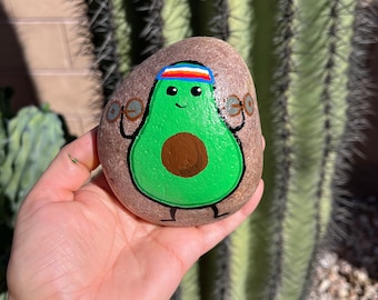 Painted Rock, Custom Rock Gift, Gym, Avocato