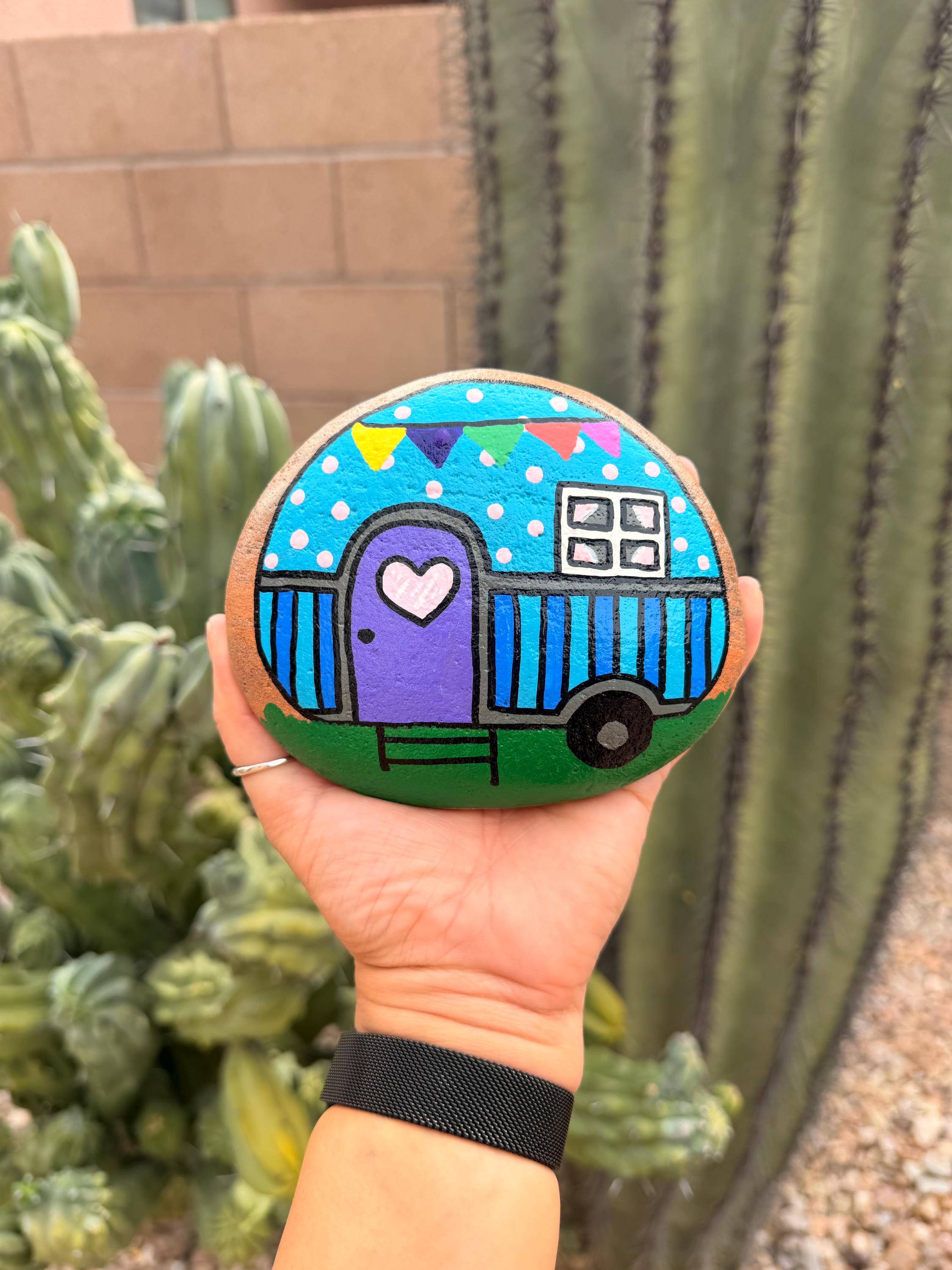 Hand-painted Rock Art, Camping Camper, Acrylic Painted Stone, Outdoor ...
