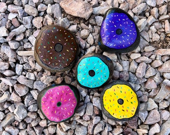 Painted Donut Rock, Custom Acrylic Art! Sprinkles and donut gifts