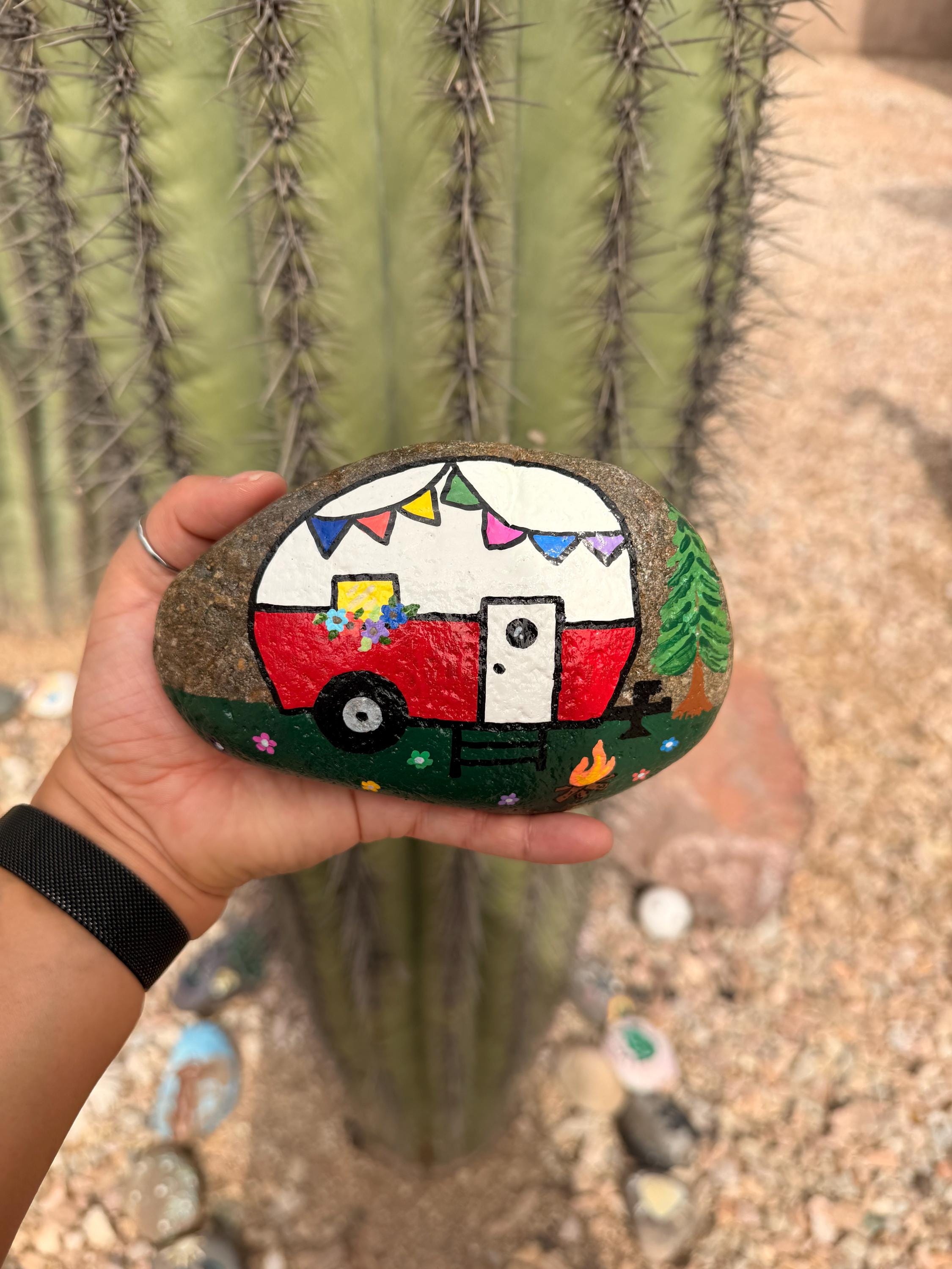 Hand-painted Rock Art, Camping Camper, Acrylic Painted Stone, Gift for ...