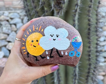 Custom Painted Rock Art, Fun Family Decor, rainbow