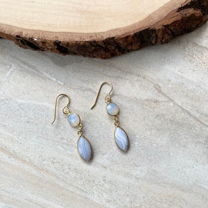 Fancy Blue Lace Agate Marquis Earrings Gold Plated Dangle Earrings image 7