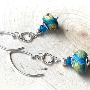 Starry Nights Inspired Polymer Clay and Apatite Earrings Sterling Silver Almond Earwires image 1