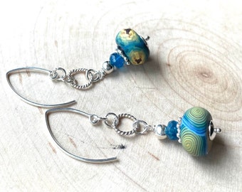 Starry Nights Inspired Polymer Clay and Apatite Earrings Sterling Silver Almond Earwires
