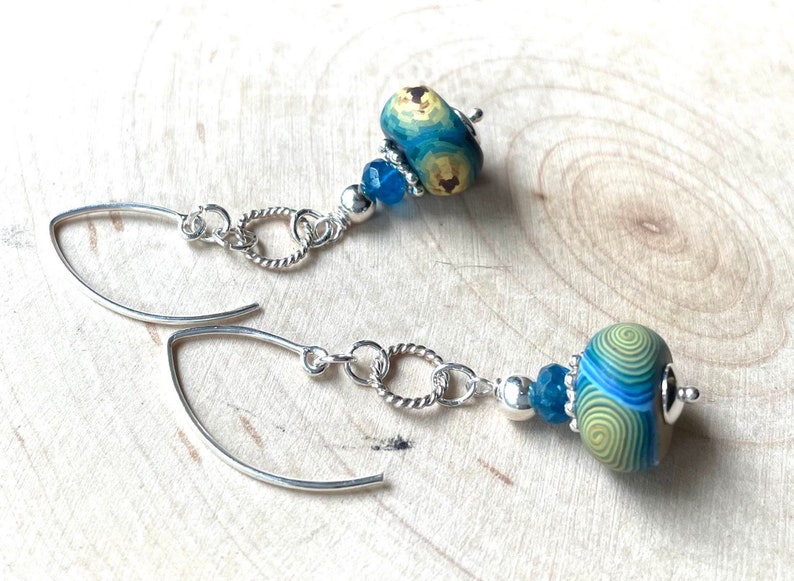 Starry Nights Inspired Polymer Clay and Apatite Earrings Sterling Silver Almond Earwires image 1
