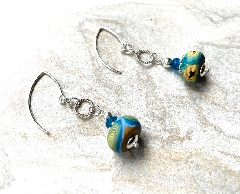 Starry Nights Inspired Polymer Clay and Apatite Earrings Sterling Silver Almond Earwires image 4