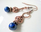 Lapis Copper  Earrings -  Monaco Blue - Copper Dangle Earrings - Gemstone Earrings