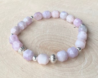 Natural Kunzite Stretch Bracelet Sterling Silver Pink Gemstone