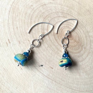 Starry Nights Inspired Polymer Clay and Apatite Earrings Sterling Silver Almond Earwires image 7