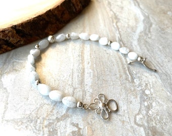 Moonstone Sterling Silver Bracelet Delicate White Beaded Bracelet For The Bride/Wedding