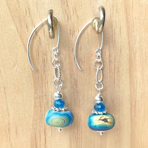 Starry Nights Inspired Polymer Clay and Apatite Earrings Sterling Silver Almond Earwires image 2