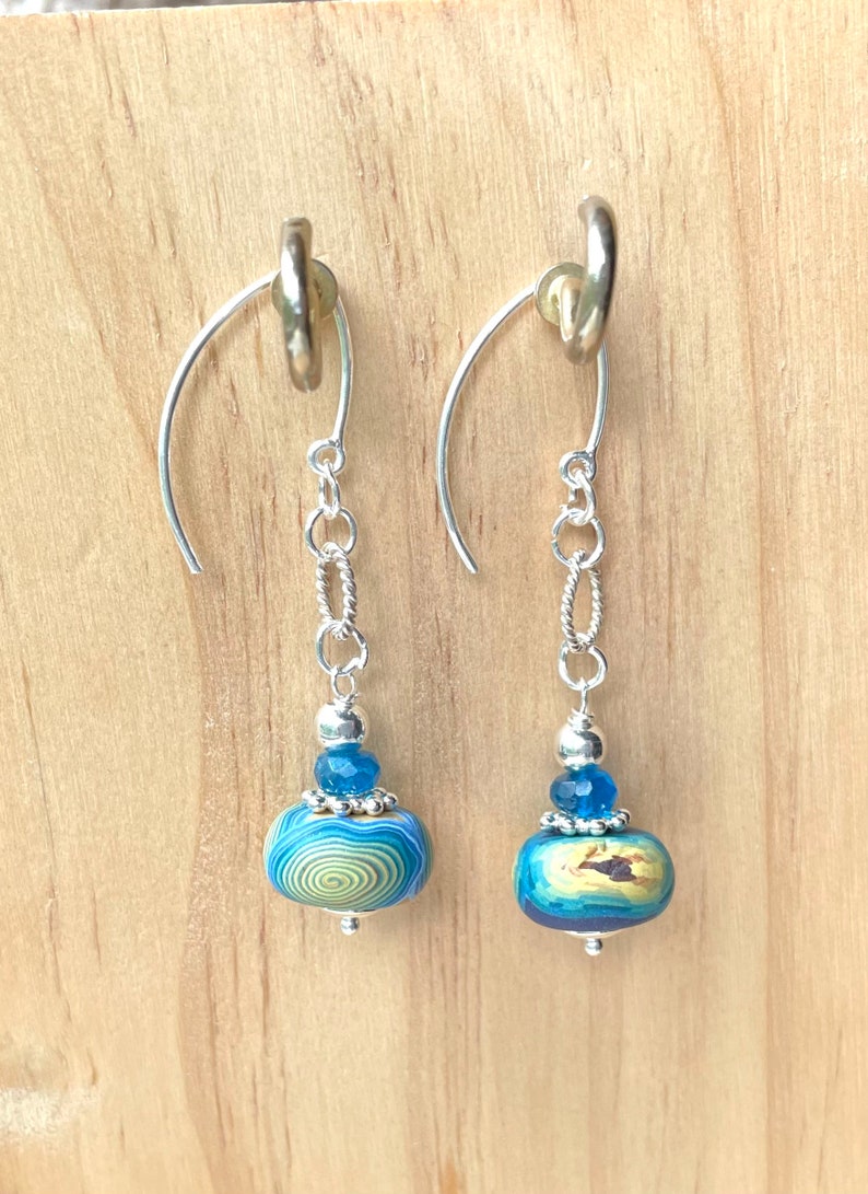 Starry Nights Inspired Polymer Clay and Apatite Earrings Sterling Silver Almond Earwires image 2