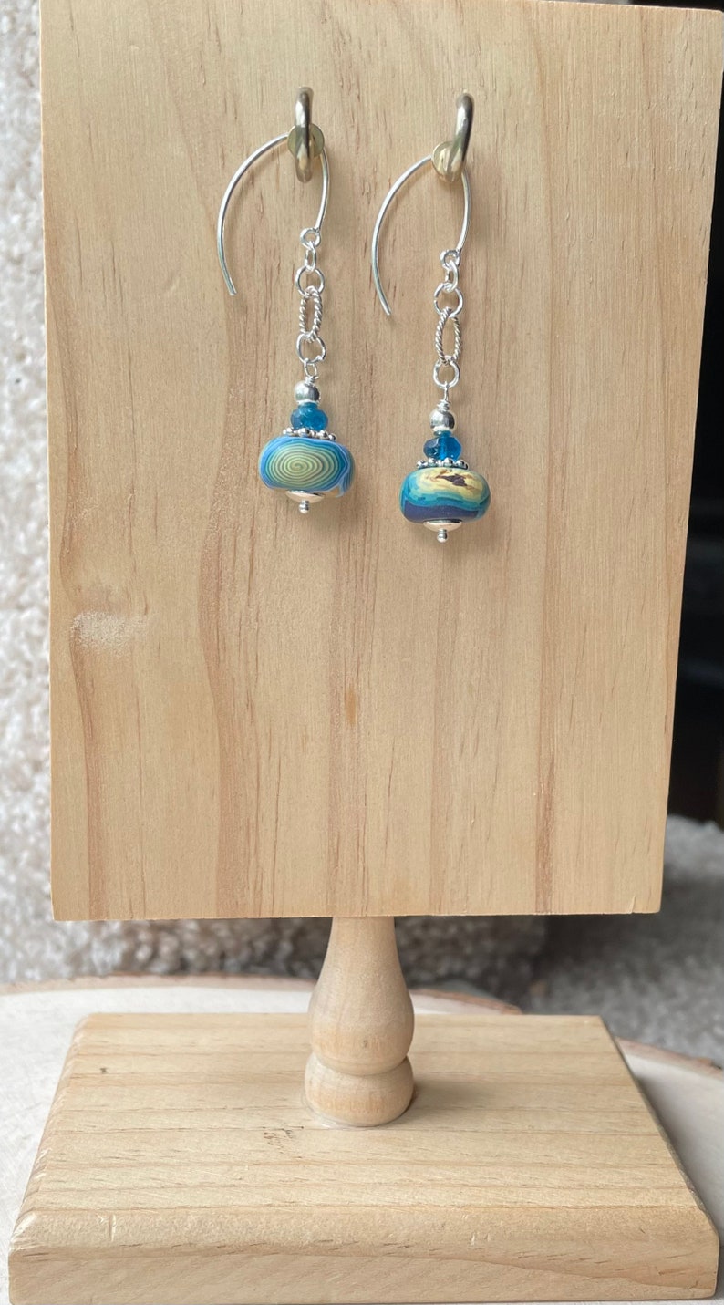 Starry Nights Inspired Polymer Clay and Apatite Earrings Sterling Silver Almond Earwires image 6