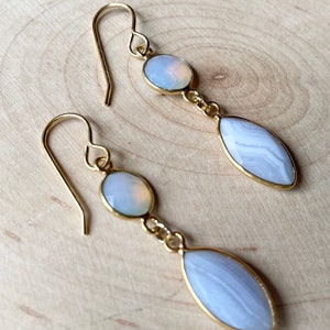 Fancy Blue Lace Agate Marquis Earrings Gold Plated Dangle Earrings image 2