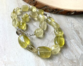Chunky Lemon Quartz Beaded Necklace Citrus Yellow and Sterling Silver Fashion Necklace