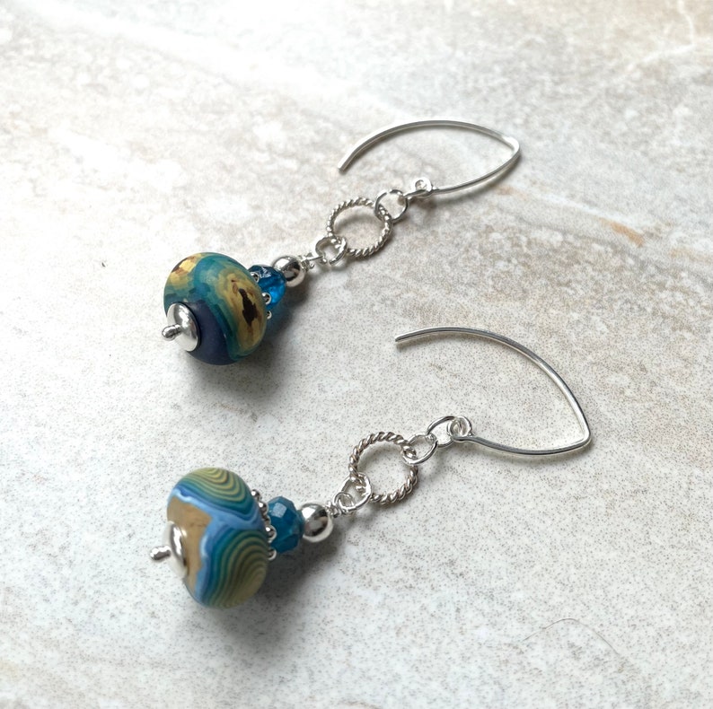 Starry Nights Inspired Polymer Clay and Apatite Earrings Sterling Silver Almond Earwires image 3