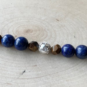 Lapis and Tiger Eye Bracelet Blue Gemstone and Sterling Silver Toggle Clasp Jasper Cloisonné image 6