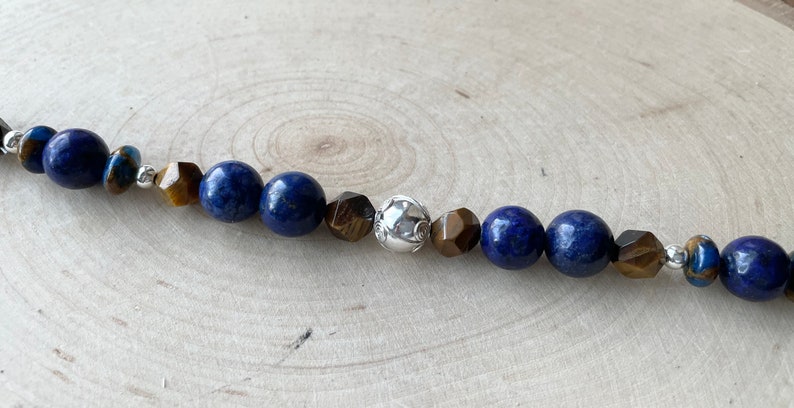 Lapis and Tiger Eye Bracelet Blue Gemstone and Sterling Silver Toggle Clasp Jasper Cloisonné image 6