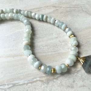 Aquamarine Gold Beaded Necklace Labradorite Fan Pendant Gemstone Statement Necklace image 5