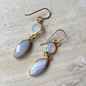 Fancy Blue Lace Agate Marquis Earrings Gold Plated Dangle Earrings image 8
