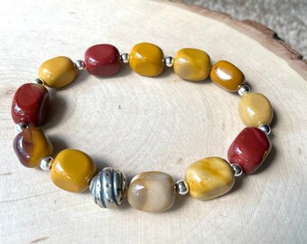 Mookaite Jasper Stretch Bracelet  Chunky Beaded Nugget Stack Bracelet