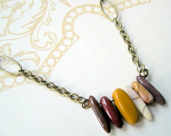 Mookite  Necklace - Semi Precious Stone Necklace - Antique Brass Chain Necklace -  Rustic Fashion Necklace