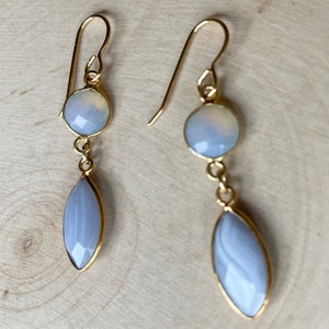 Fancy Blue Lace Agate Marquis Earrings Gold Plated Dangle Earrings image 6