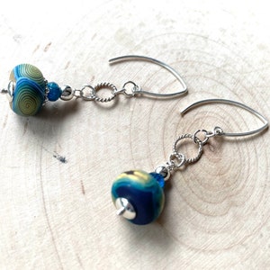 Starry Nights Inspired Polymer Clay and Apatite Earrings Sterling Silver Almond Earwires image 5