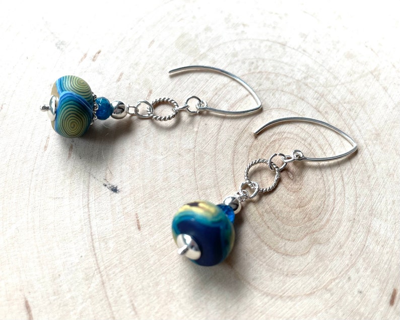 Starry Nights Inspired Polymer Clay and Apatite Earrings Sterling Silver Almond Earwires image 5