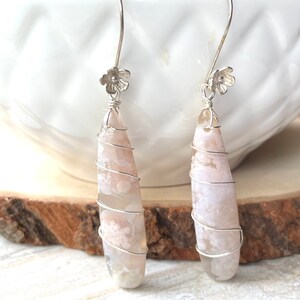 Long Cherry Blossom Agate Earrings, Bold Gemstone Earrings, Pastel Pink Sterling Silver image 5