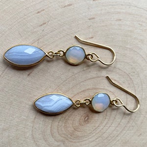 Fancy Blue Lace Agate Marquis Earrings Gold Plated Dangle Earrings image 9