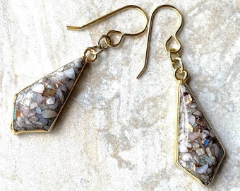 Ethiopian Opal Triangle Earrings Gold Electroplated Gemstone Earrings