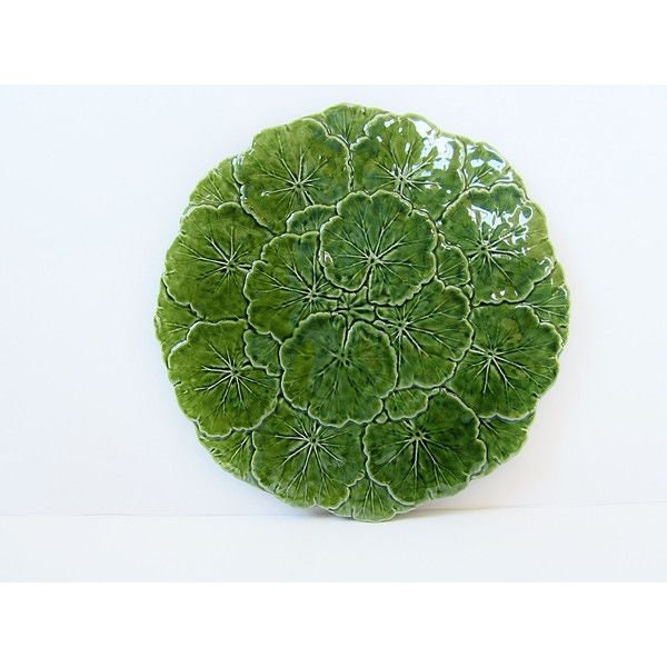 Vintage Olfaire Geranium Leaf Plates Green Majolica Made in Portugal