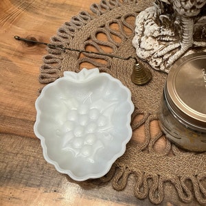 White Milk Glass Grape Shape With Grape Pattern Dish