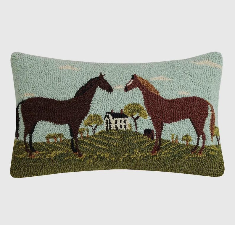 Pheasant Hound dog Hunt scene Mallard Duck Rabbit preppy Hook pillows 2 Horses