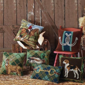 Pheasant Hound dog Hunt scene Mallard Duck Rabbit preppy Hook pillows image 1